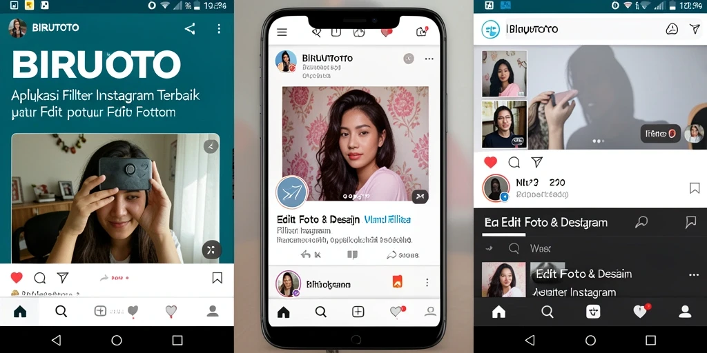 Antarmuka BIRUTOTO dengan berbagai pilihan filter Instagram untuk foto Anda.