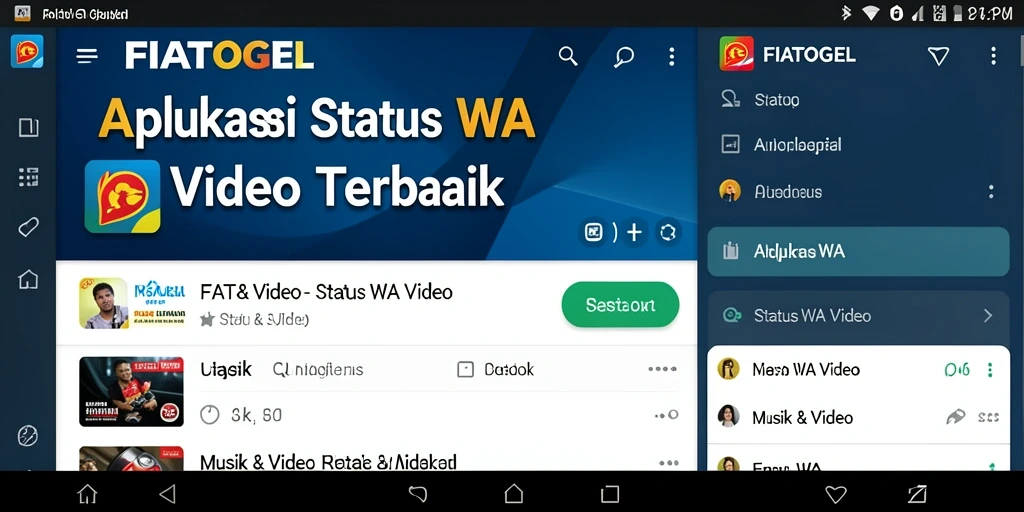 Antarmuka FIATOGEL dengan berbagai pilihan video untuk status.