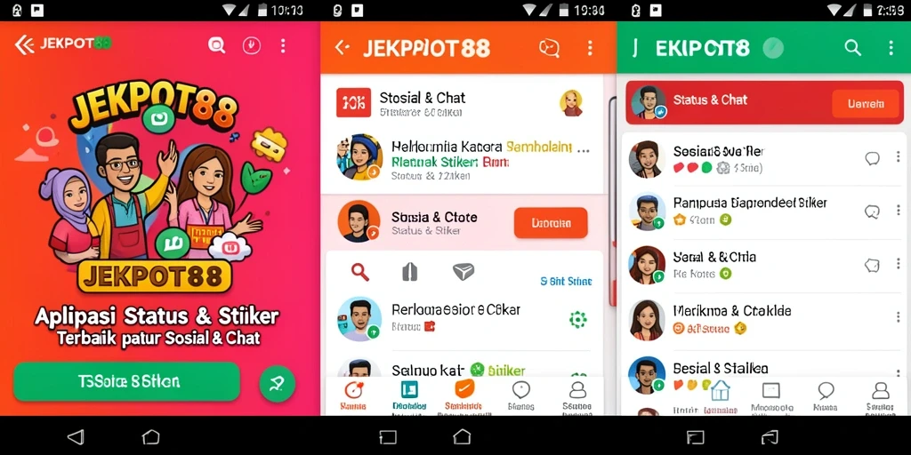 Antarmuka aplikasi JEKPOT88 untuk stiker dan status yang mudah digunakan.